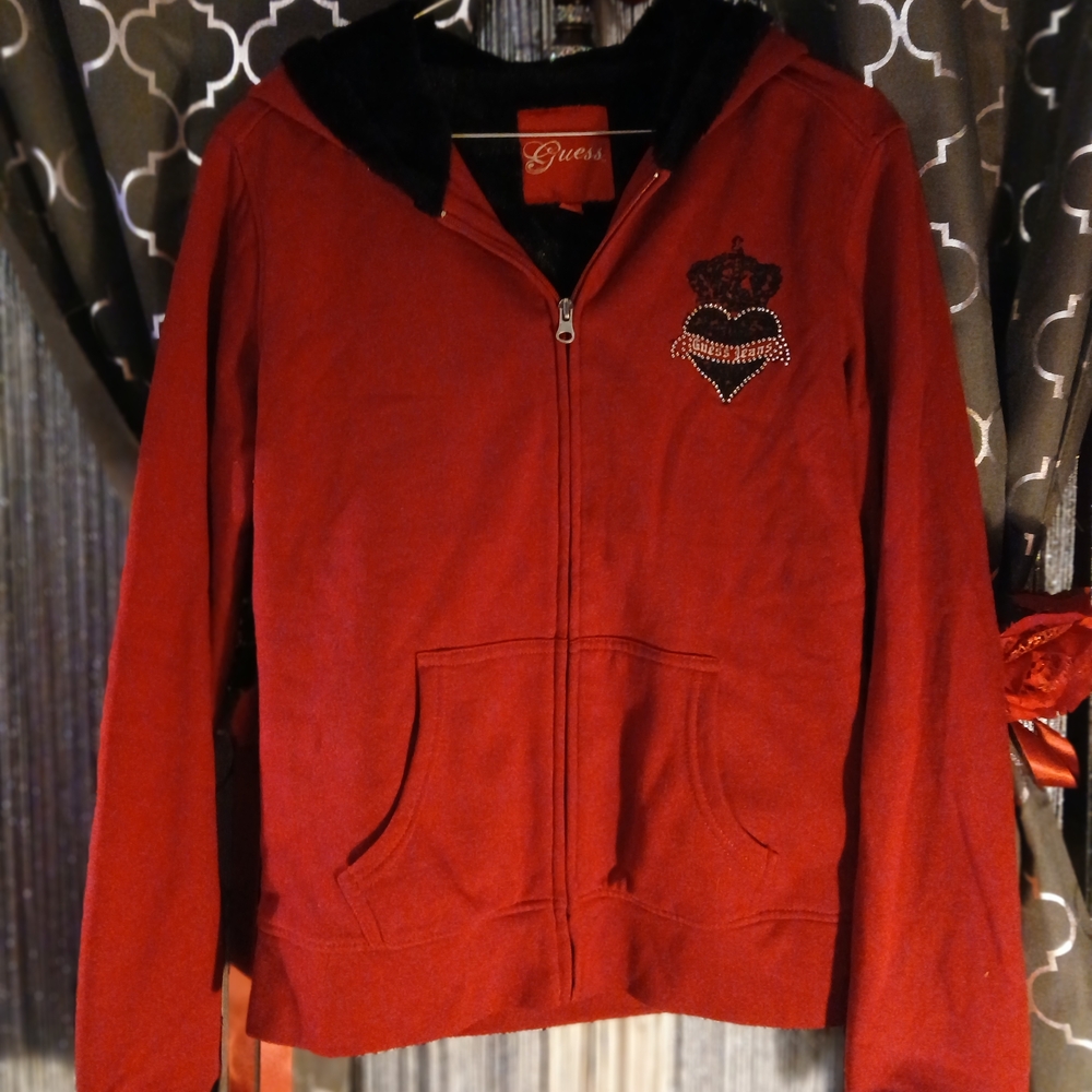 Guess Scarlet Bomber Jacket with Heart and Crown Detail